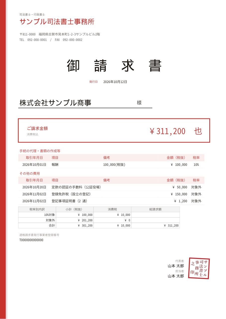 生成された請求書のPDF